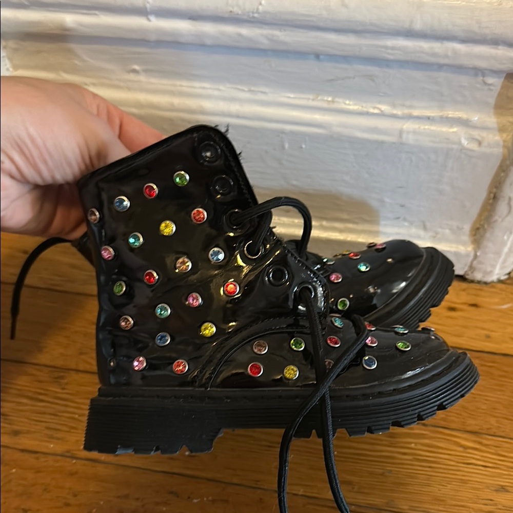 Lola + The Boys Black Boots with Colorful Gems